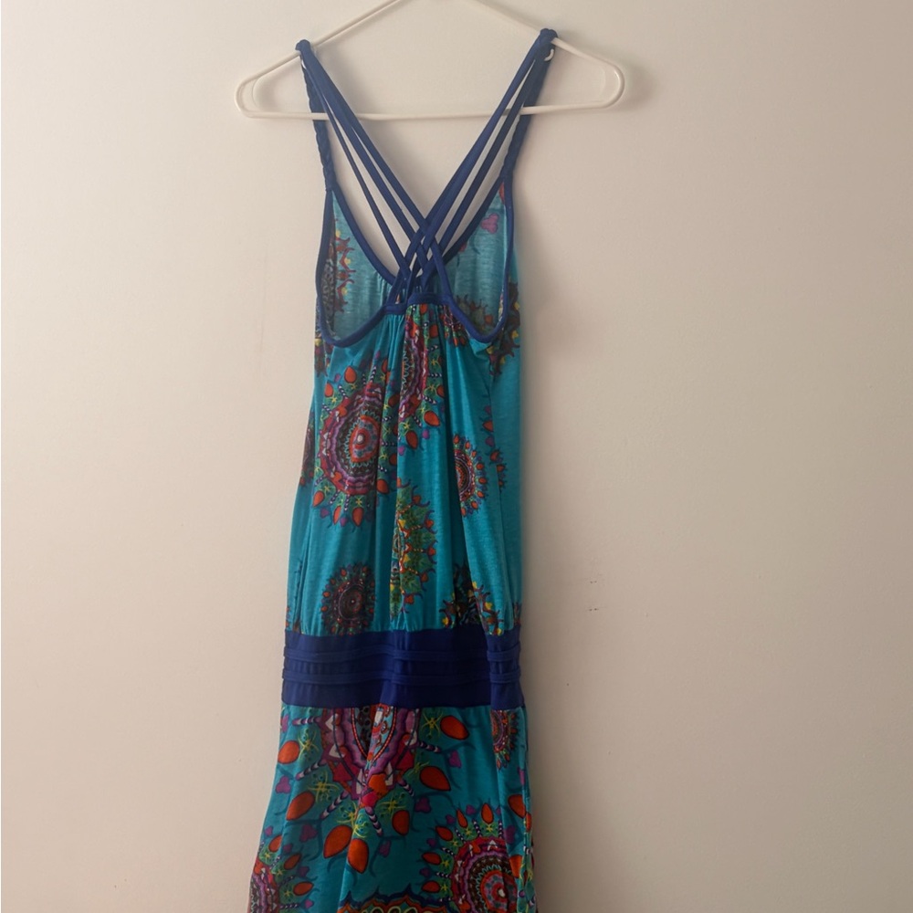 Women's Teal Floral Maxi Dress with Strappy Back